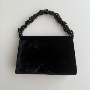 Black Velvet Mini Bag with Beaded Handle